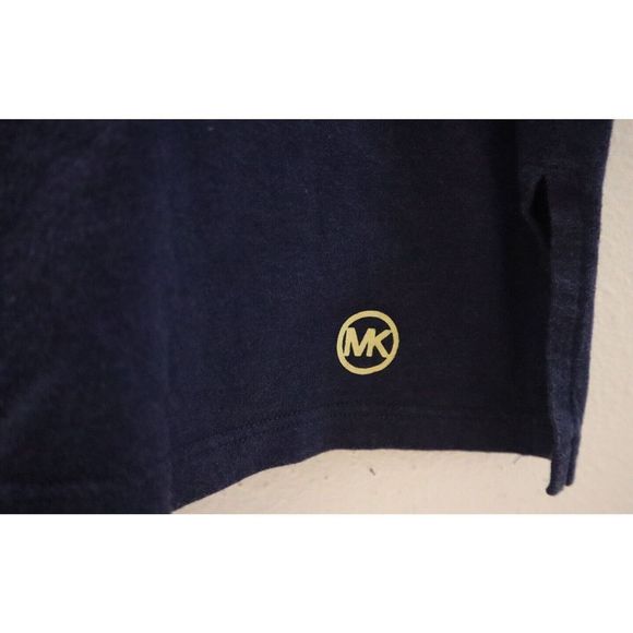 Michael Kors QS3515I6TF Women Sz M Midnight Blue "MK" Logo Crew Neck T-Shirt $68 - Picture 5 of 7